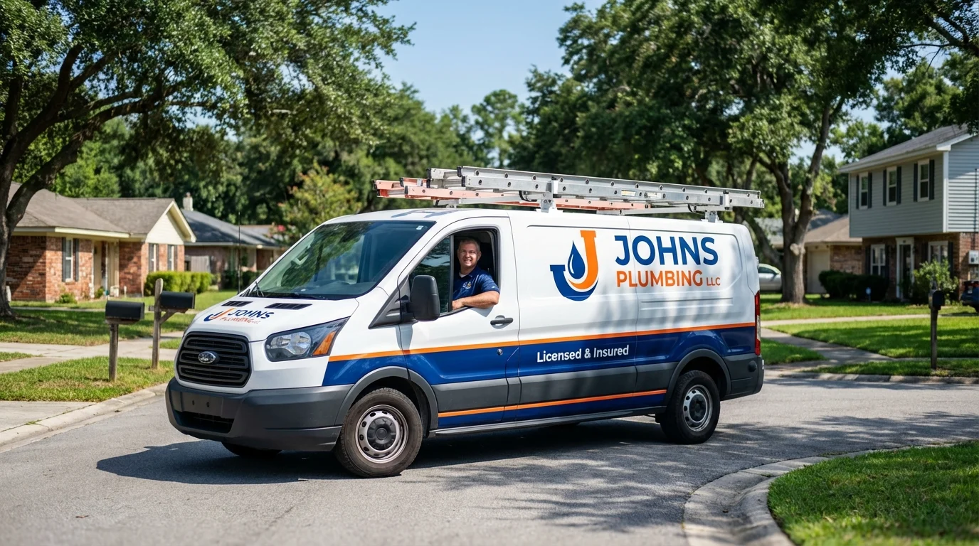 Johns Plumbing LLC service van in Lisbon, ME