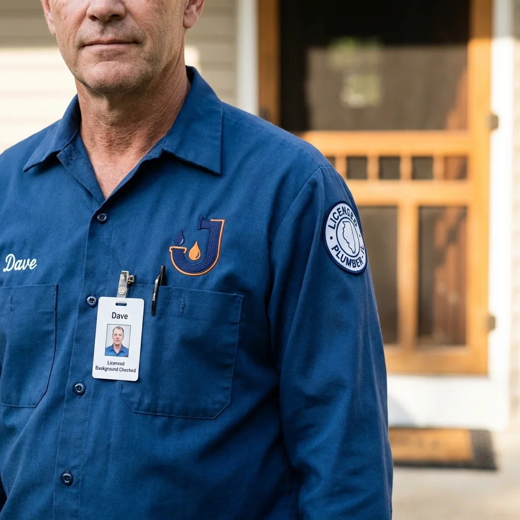Licensed plumber showing ID badge in Lisbon, ME